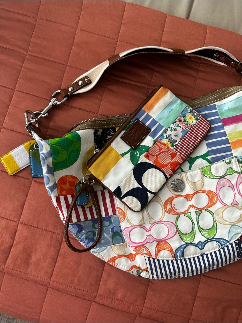 Coach Multicolor Patchwork Shoulder Bag with Matching Wristlet - Picture 13 of 13